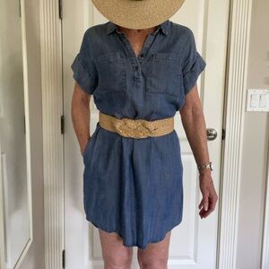 Chambray shirt dress rolled cuff sleeve size S super comfortable!